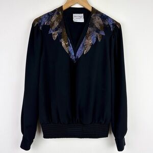 Three Flaggs 80's Vintage Beaded Collar Blouse